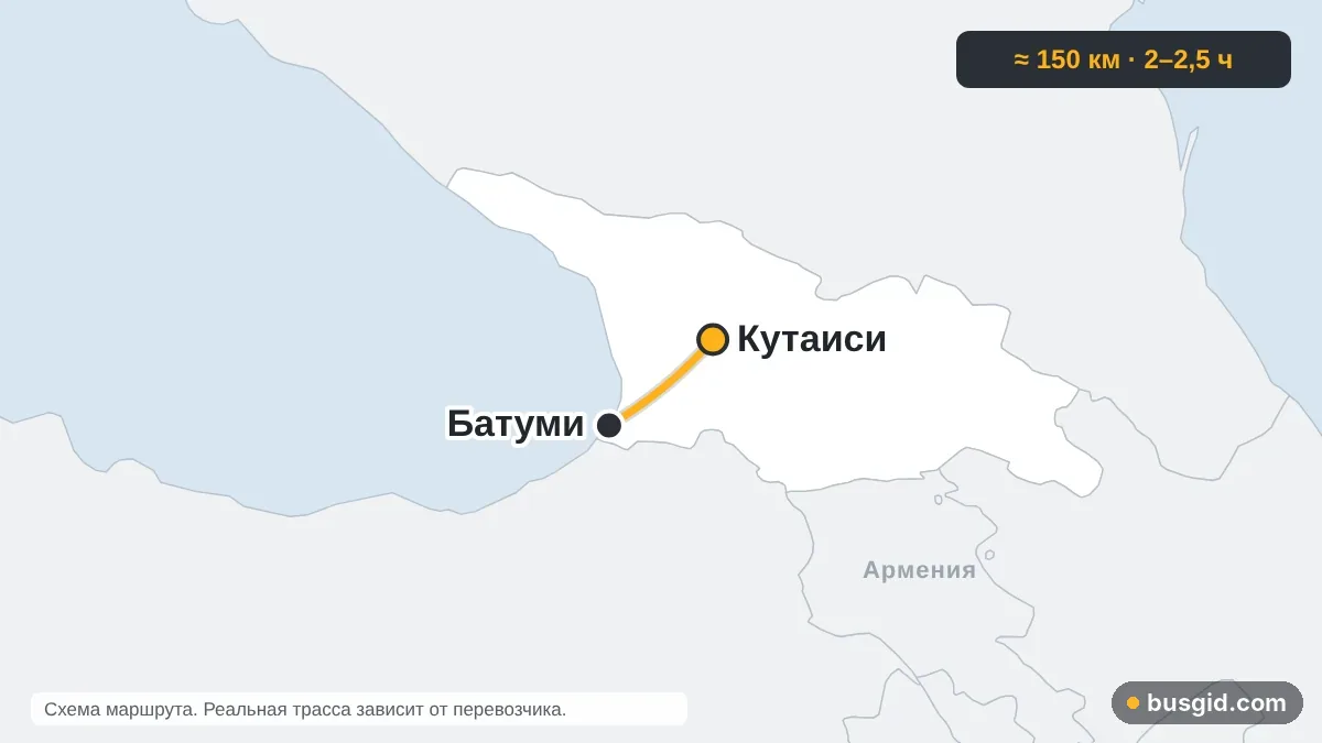 Карта автобусного маршрута Батуми — Кутаиси: Грузия и Грузия