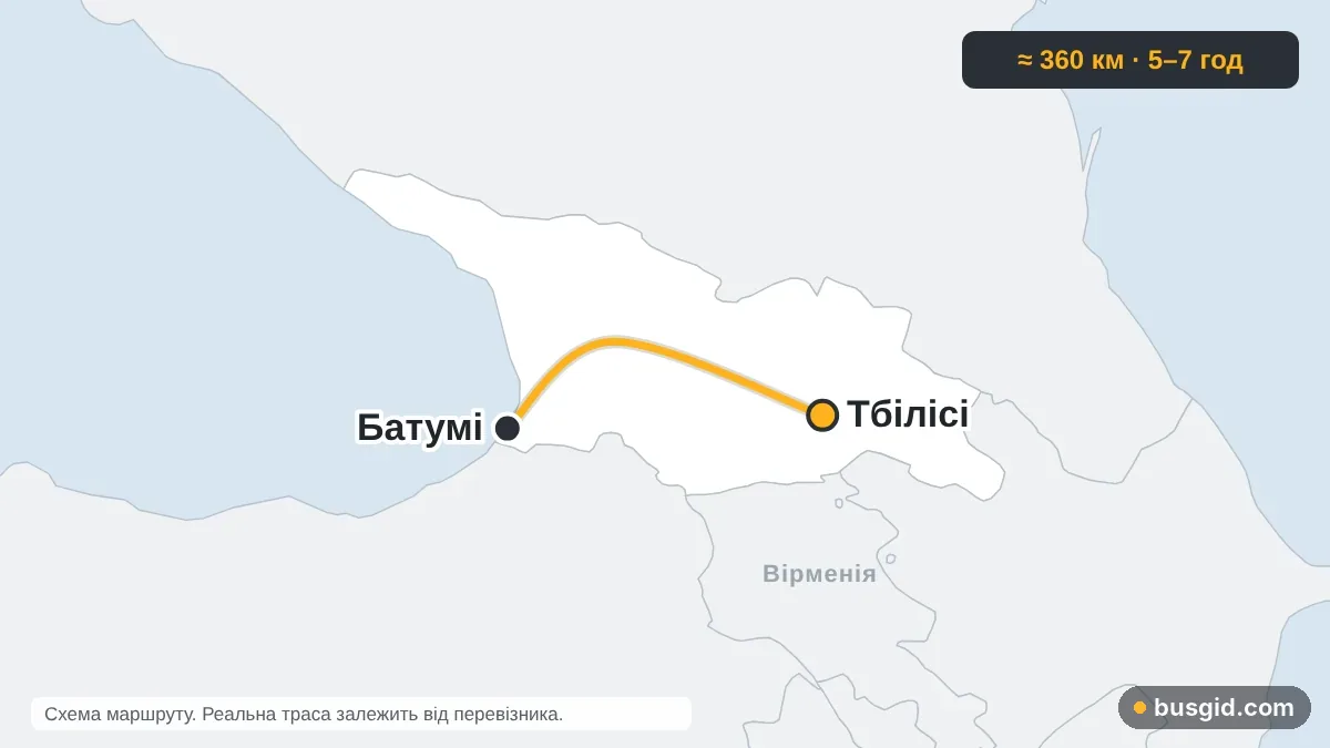 Карта автобусного маршруту Батумі — Тбілісі: Грузія і Грузія