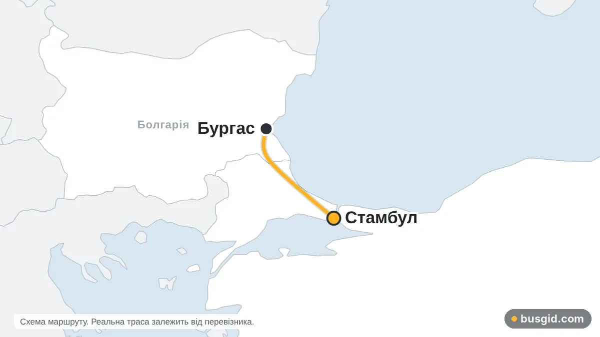 Карта автобусного маршруту Бургас — Стамбул: Болгарія і Туреччина