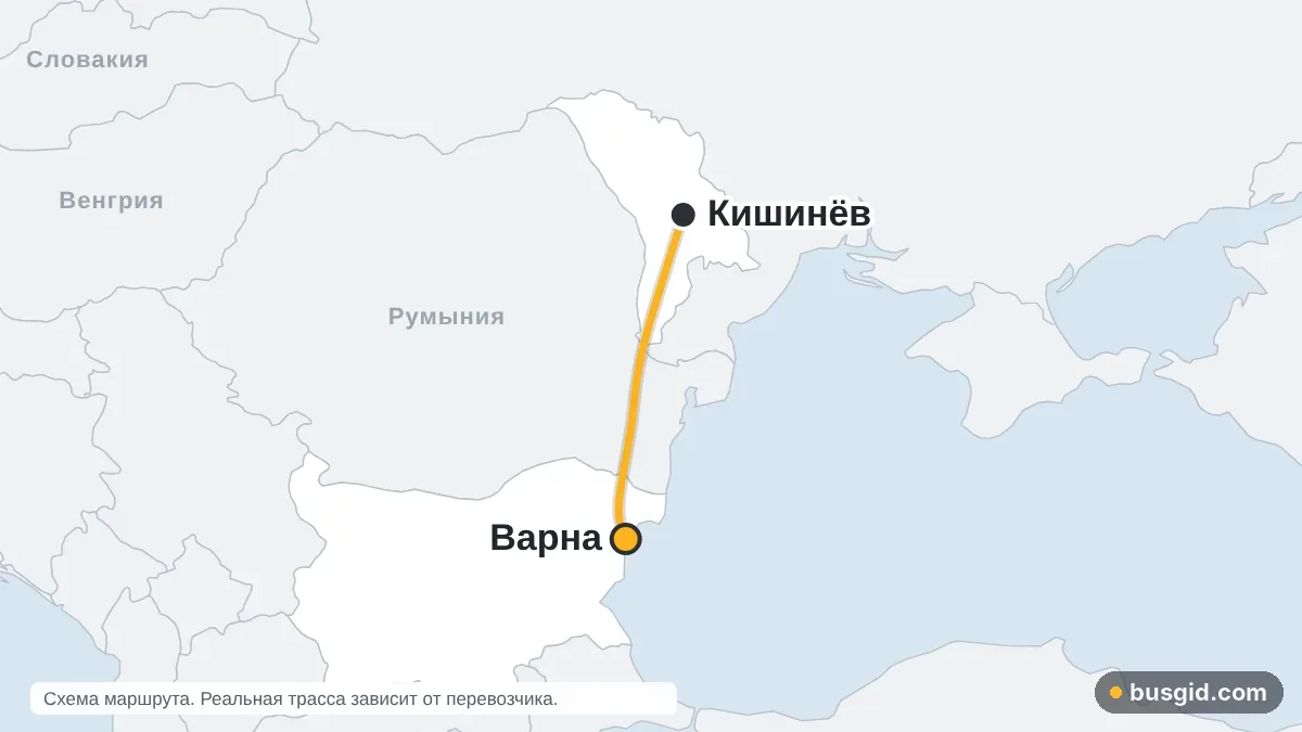 Карта автобусного маршрута Кишинёв – Варна: Молдова и Болгария