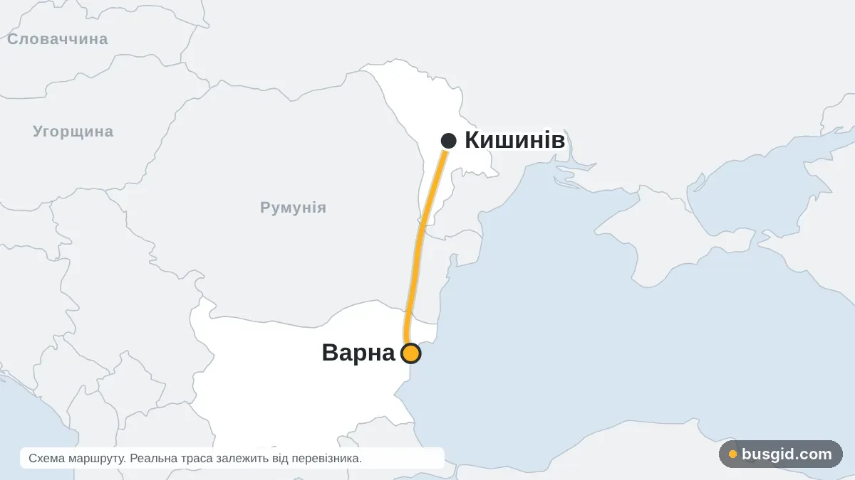 Карта автобусного маршруту Кишинів – Варна: Молдова і Болгарія