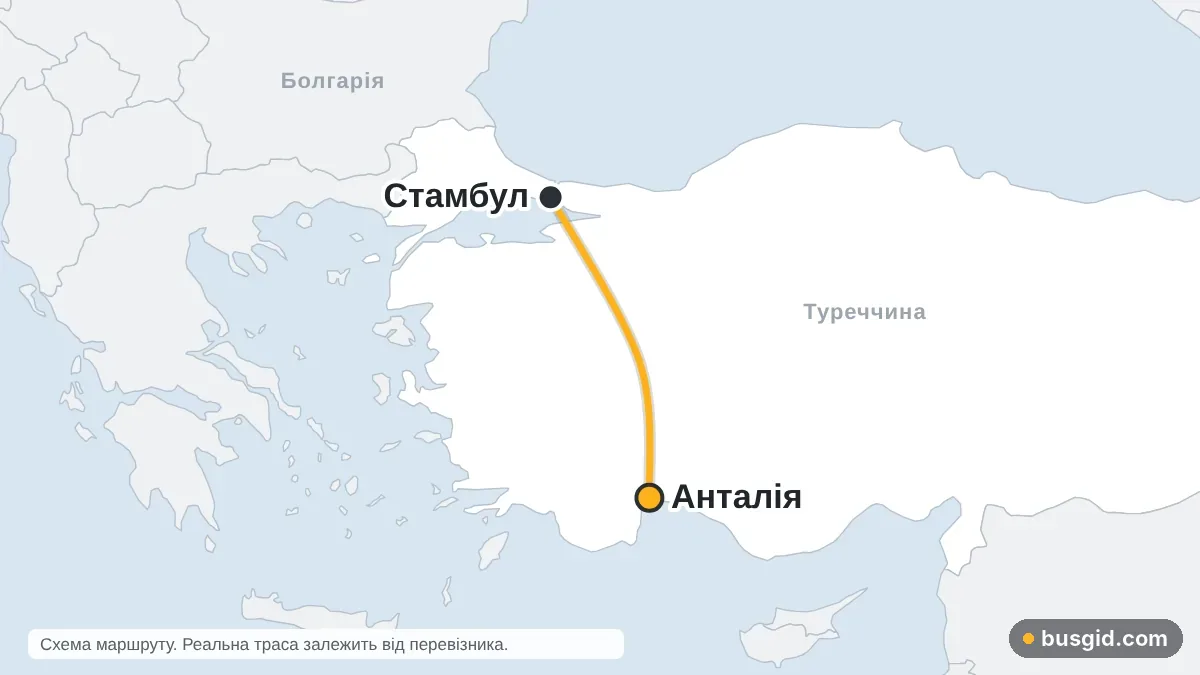 Карта автобусного маршруту Стамбул — Анталія: Туреччина і Туреччина