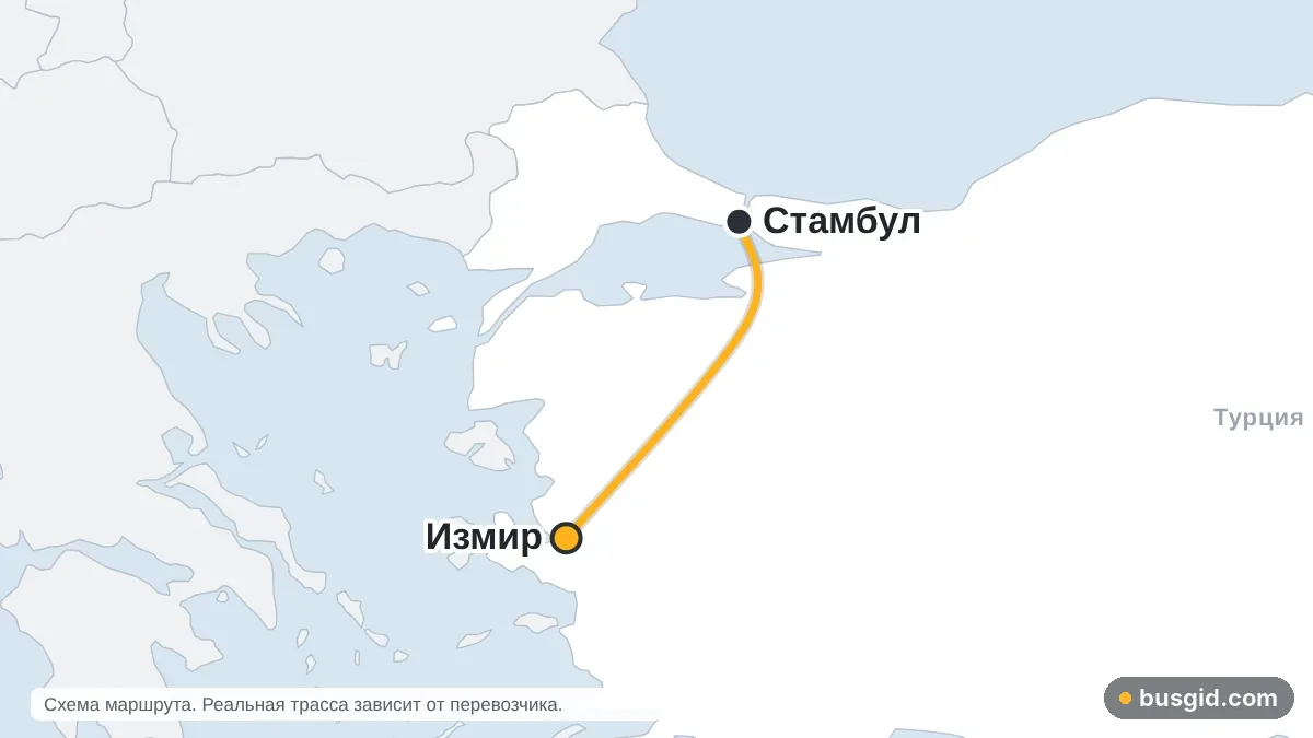 Карта автобусного маршрута Стамбул — Измир: Турция и Турция