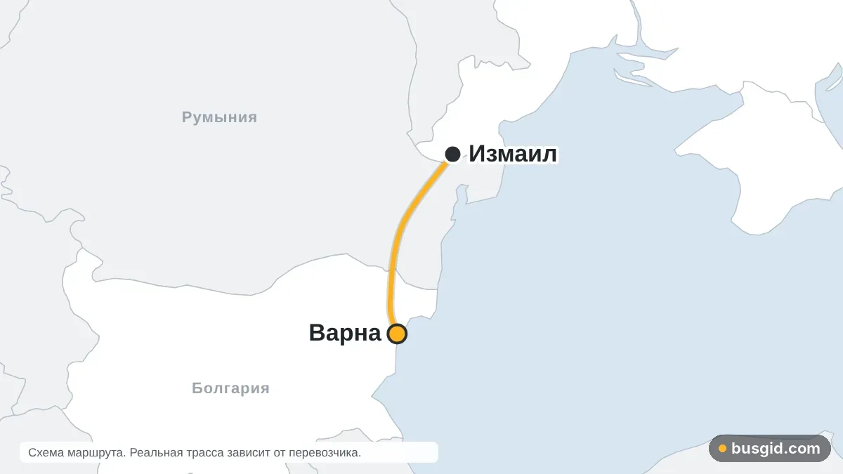 Карта автобусного маршрута Измаил – Варна: Украина и Болгария