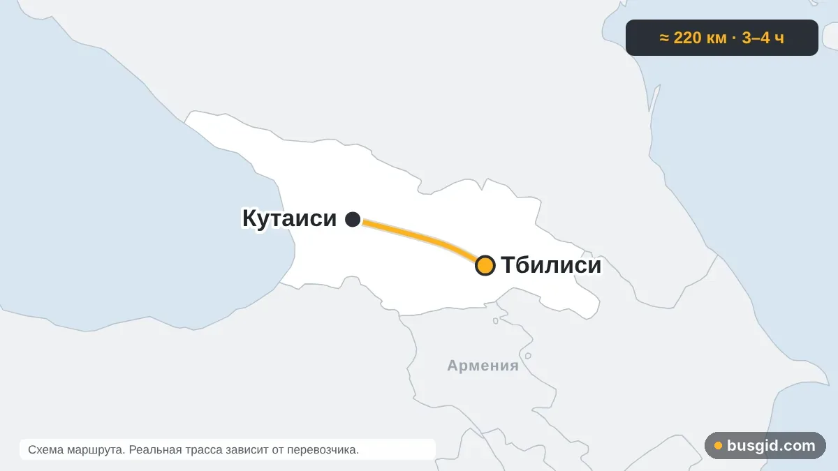 Карта автобусного маршрута Кутаиси — Тбилиси: Грузия и Грузия