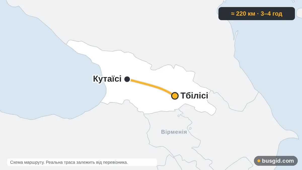 Карта автобусного маршруту Кутаїсі — Тбілісі: Грузія і Грузія