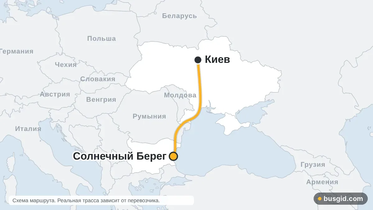 Карта автобусного маршрута Киев – Солнечный Берег: Украина и Болгария