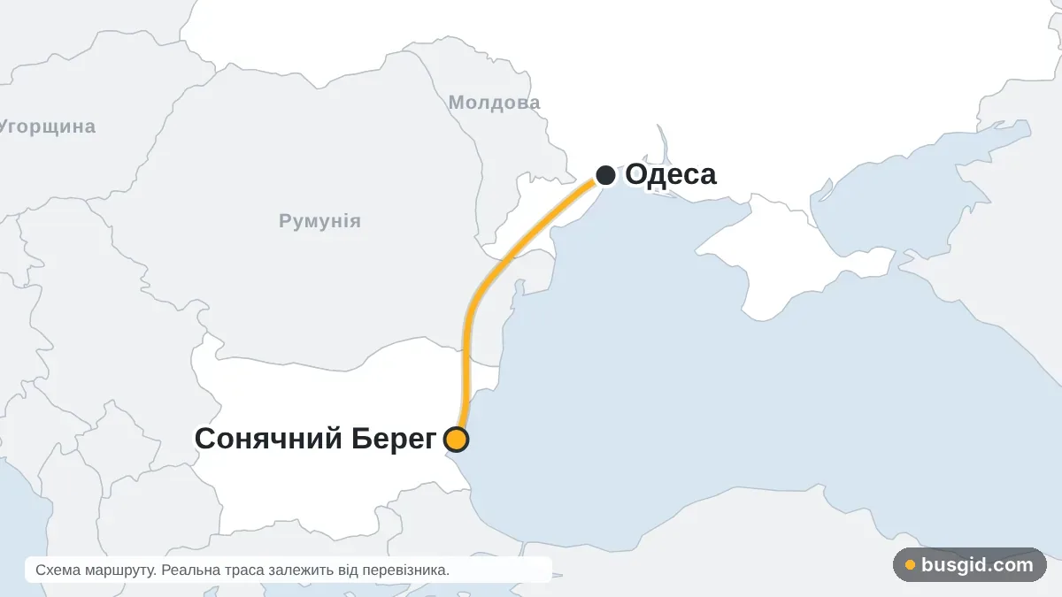 Карта автобусного маршруту Одеса – Сонячний Берег: Україна і Болгарія