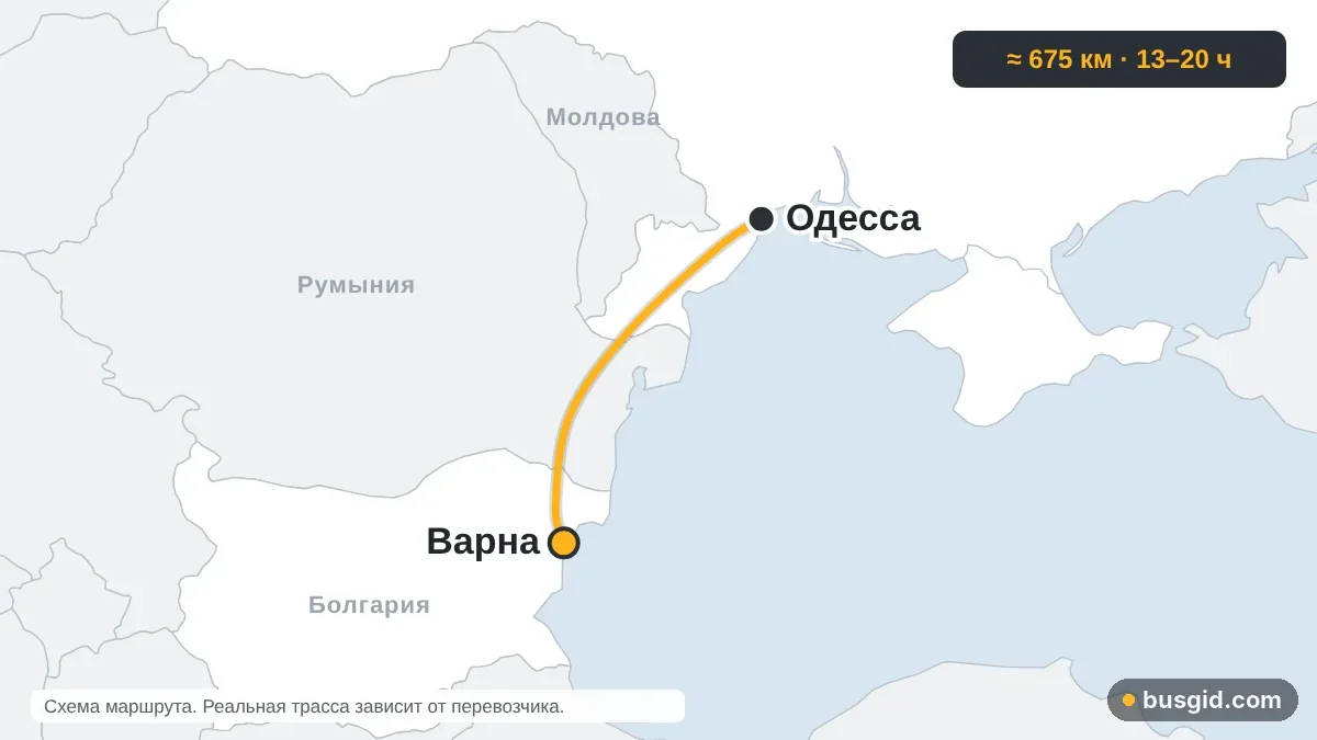 Карта автобусного маршрута Одесса – Варна: Украина и Болгария