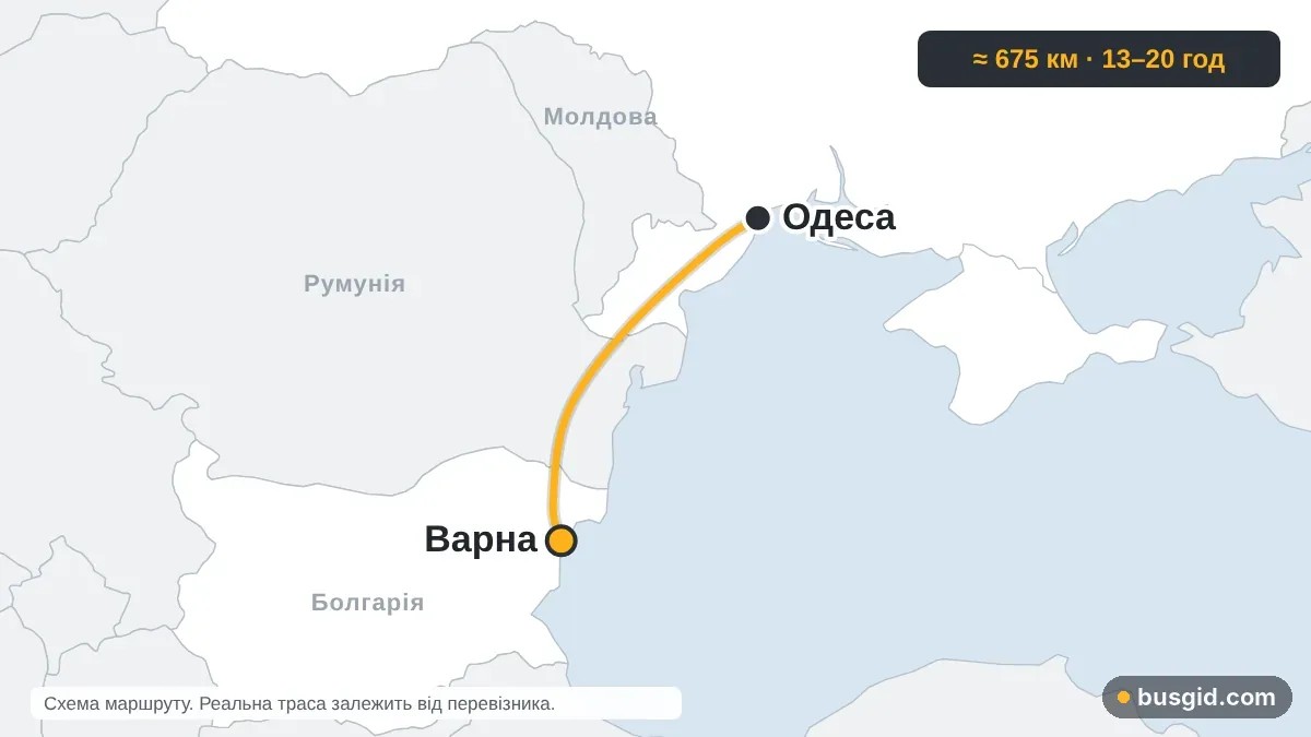 Карта автобусного маршруту Одеса – Варна: Україна і Болгарія