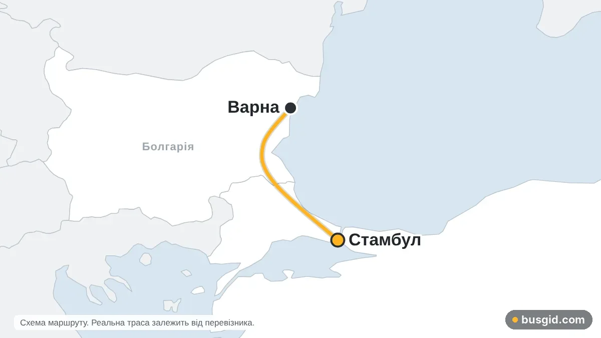 Карта автобусного маршруту Варна — Стамбул: Болгарія і Туреччина